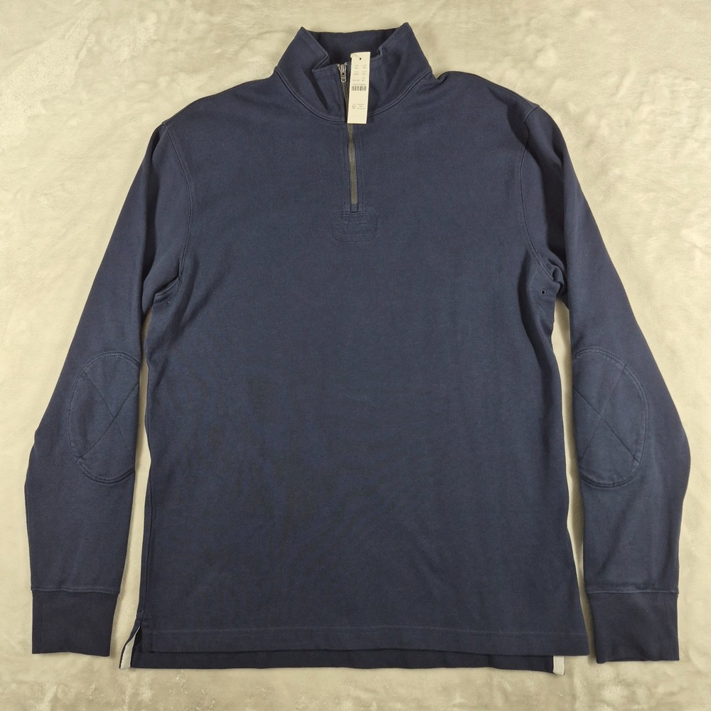 J Crew Oarsman 1/4 Zip Sweatshirt Men's Medium Tall Blue Rugby Elbow Patches NWT